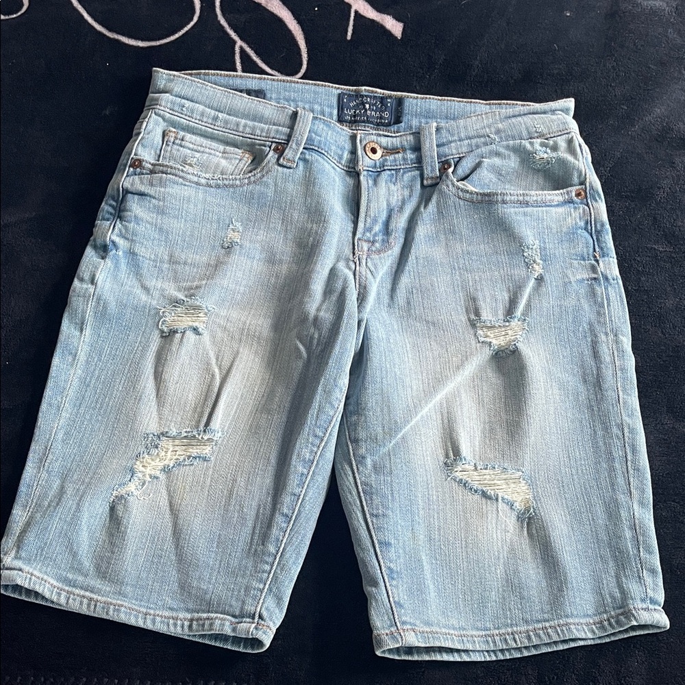 Lucky Brand The Bermuda Blue Ripped Denim Shorts